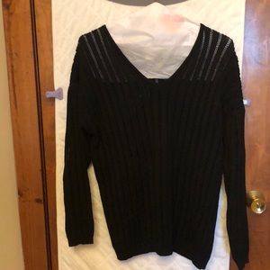 Neiman Marcus Black Open Knit Cotton Sweater